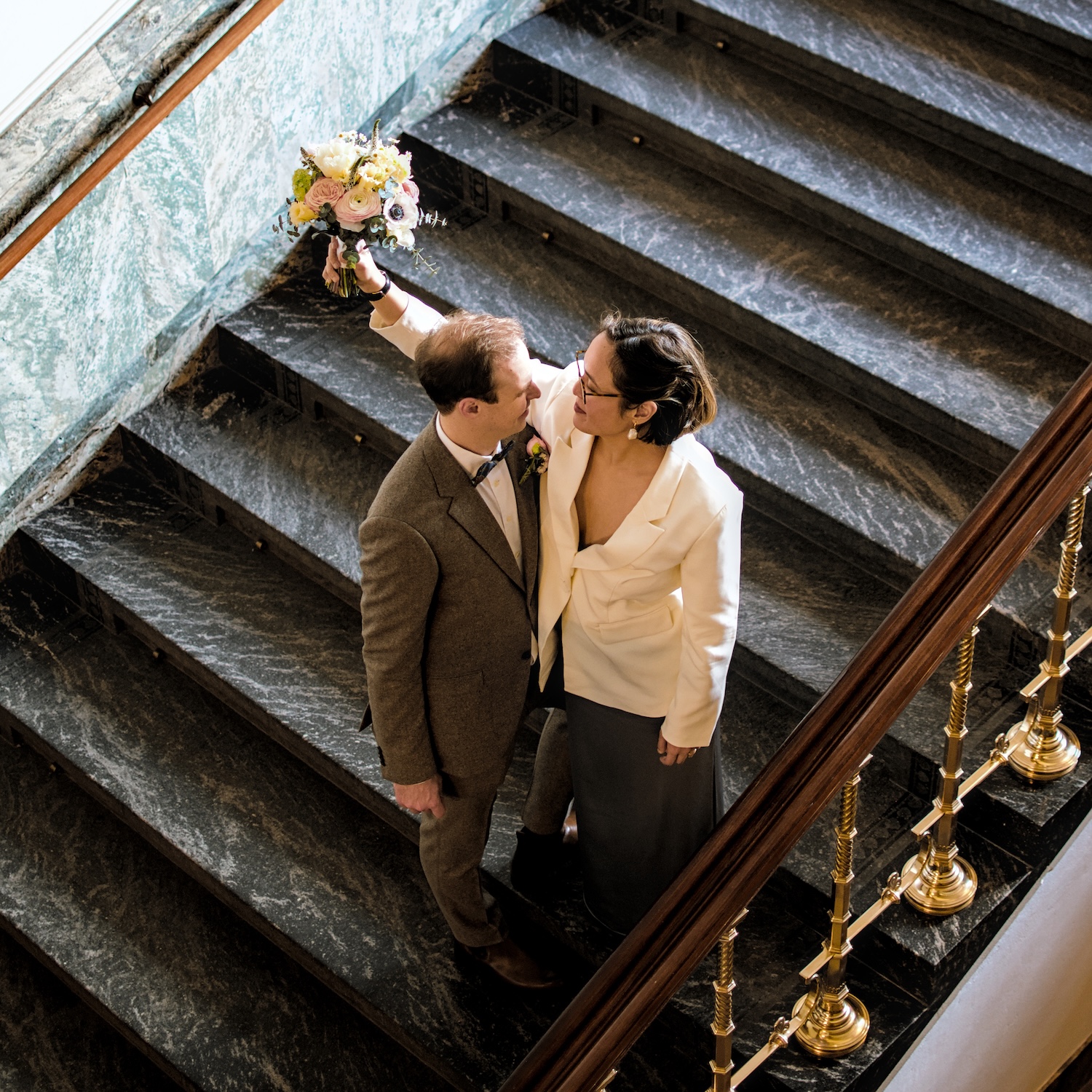 Couple outside Copenhagen City Hall after elopement