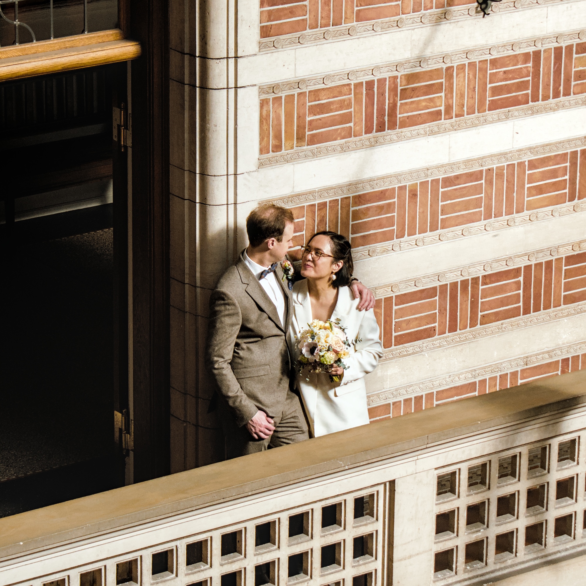 Just married walking out of Copenhagen City Hall